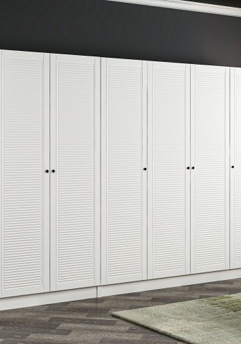 FUNZI LIVING Mebran 8423 garderobeskab, 6 lger, 3 bjlestnger, 2 skuffer, hylder - hvid melamin