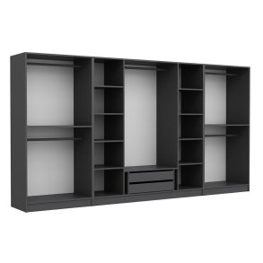 FUNZI LIVING 4943 bent garderobeskab, m. 5 bjlestnger, 2 skuffer, 10 hylder - antracitgr melamin