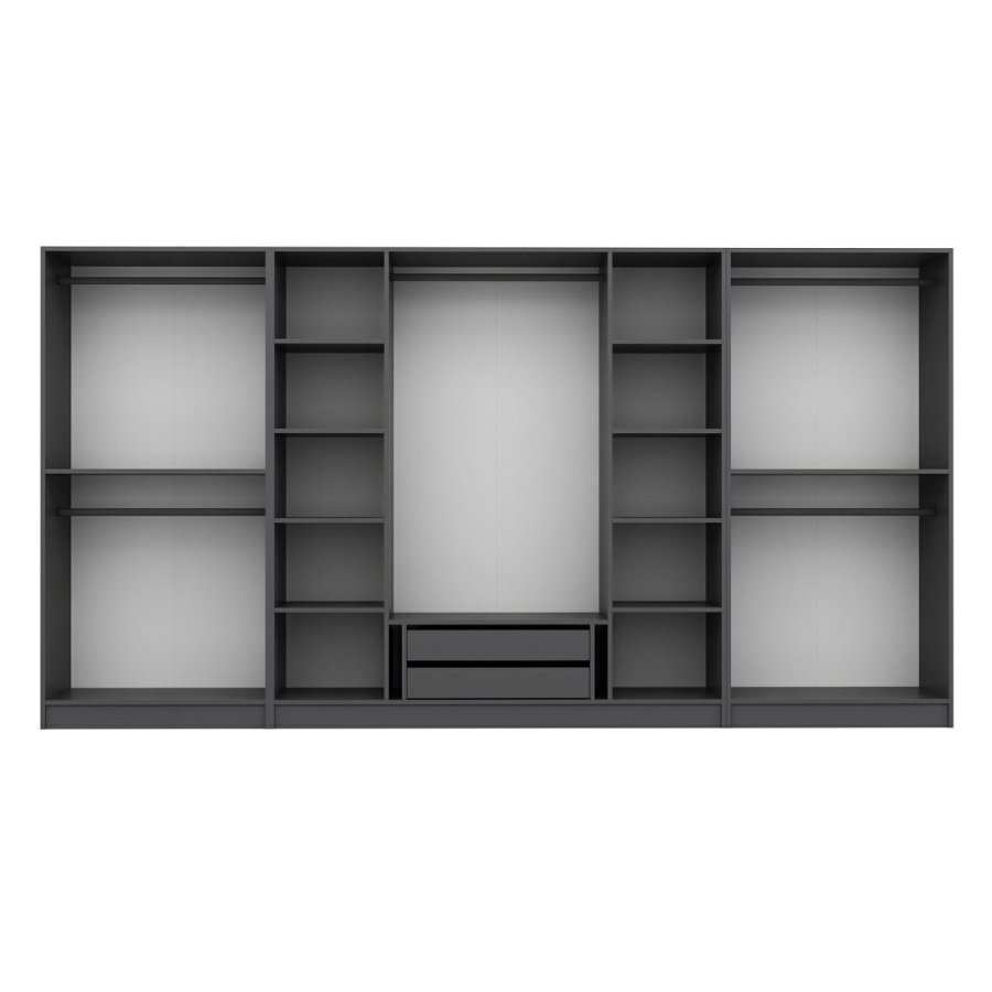 FUNZI LIVING 4943 bent garderobeskab, m. 5 bjlestnger, 2 skuffer, 10 hylder - antracitgr melamin