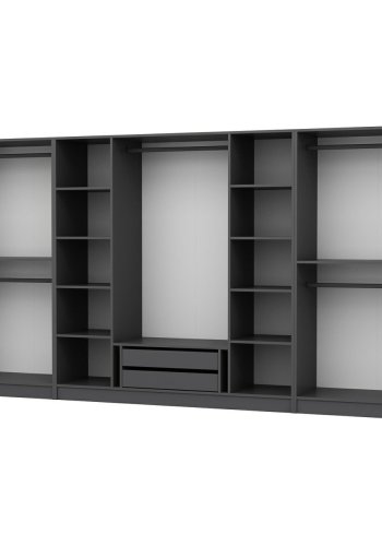 FUNZI LIVING 4943 bent garderobeskab, m. 5 bjlestnger, 2 skuffer, 10 hylder - antracitgr melamin