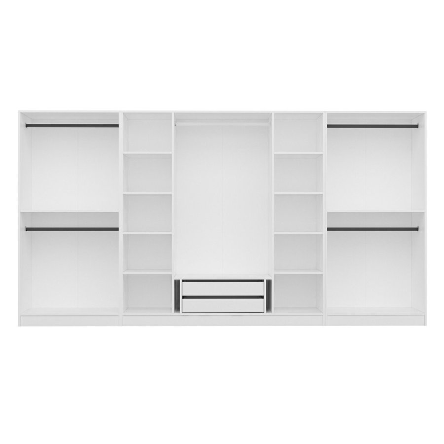 FUNZI LIVING 4933 bent garderobeskab, m. 5 bjlestnger, 2 skuffer, 10 hylder - hvid melamin