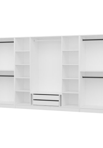 FUNZI LIVING 4933 bent garderobeskab, m. 5 bjlestnger, 2 skuffer, 10 hylder - hvid melamin