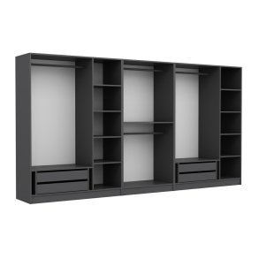 FUNZI LIVING 5048 bent garderobeskab, m. 4 bjlestnger, 4 skuffer, 9 hylder - antracitgr melamin