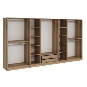 FUNZI LIVING 7674 bent garderobeskab, m. 5 bjlestnger, 2 skuffer, 10 hylder - natur melamin