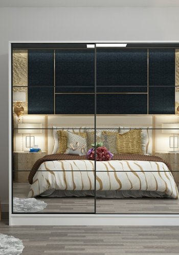 FUNZI LIVING 3965 garderobeskab, spejl, 2 skydelger, 2 bjlestnger, 2 skuffer - hvid melamin