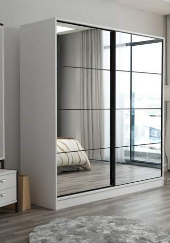 FUNZI LIVING 3965 garderobeskab, spejl, 2 skydelger, 2 bjlestnger, 2 skuffer - hvid melamin