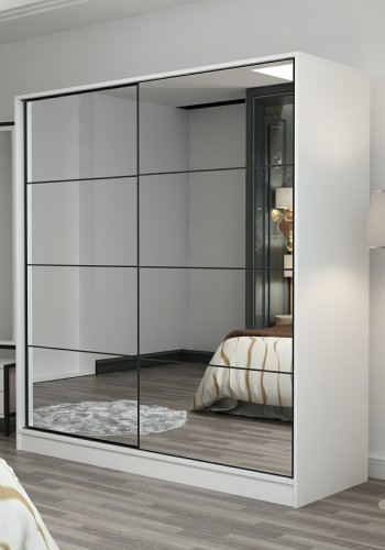 FUNZI LIVING 3965 garderobeskab, spejl, 2 skydelger, 2 bjlestnger, 2 skuffer - hvid melamin