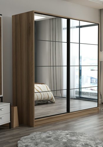 FUNZI LIVING 3173 garderobeskab, spejl, 2 skydelger, 2 bjlestnger, 2 skuffer - natur melamin