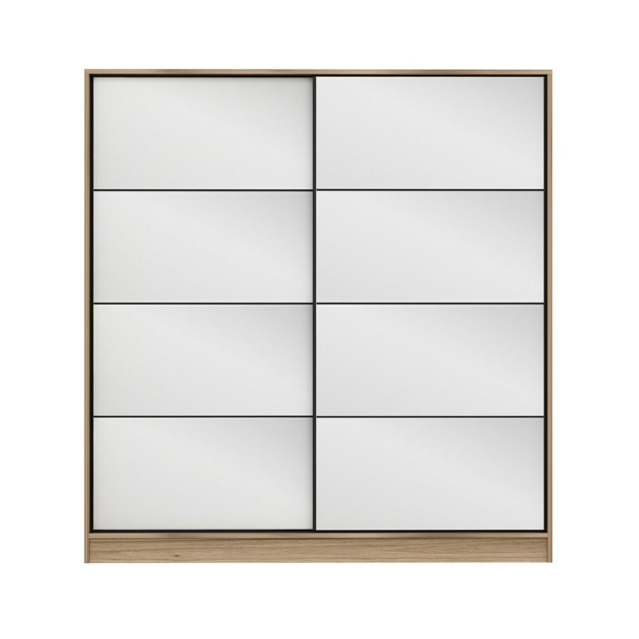 FUNZI LIVING 3173 garderobeskab, spejl, 2 skydelger, 2 bjlestnger, 2 skuffer - natur melamin