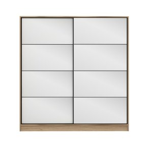 FUNZI LIVING 3977 garderobeskab, spejl, 2 skydelger, 2 bjlestnger, 2 skuffer - natur melamin