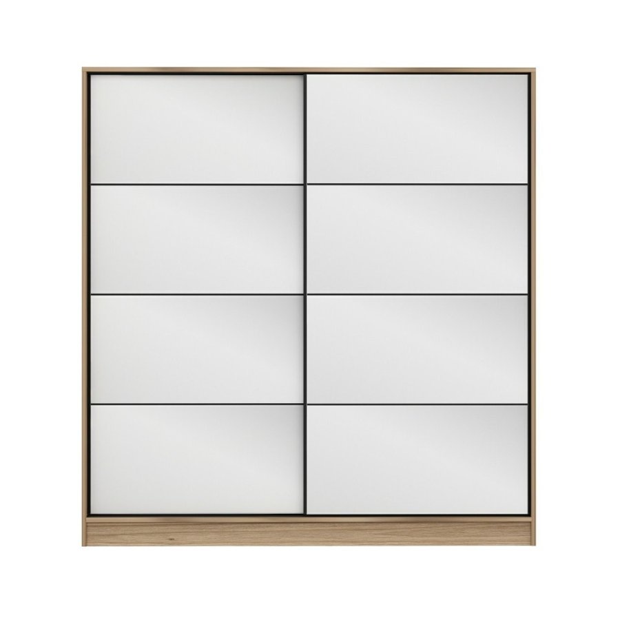 FUNZI LIVING 3977 garderobeskab, spejl, 2 skydelger, 2 bjlestnger, 2 skuffer - natur melamin