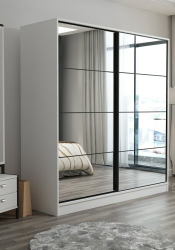 FUNZI LIVING 7153 garderobeskab, spejl, 2 skydelger, 2 bjlestnger, 2 skuffer - hvid melamin