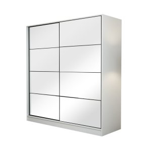 FUNZI LIVING 7153 garderobeskab, spejl, 2 skydelger, 2 bjlestnger, 2 skuffer - hvid melamin