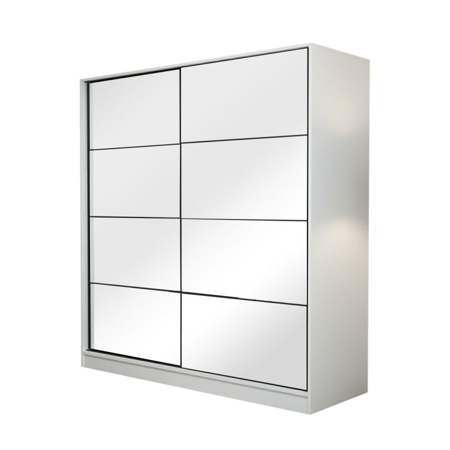 FUNZI LIVING 7153 garderobeskab, spejl, 2 skydelger, 2 bjlestnger, 2 skuffer - hvid melamin