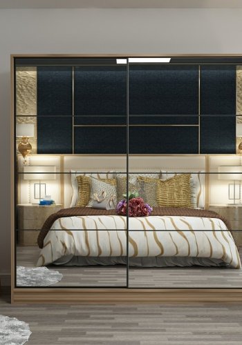 FUNZI LIVING 7165 garderobeskab, spejl, 2 skydelger, 2 bjlestnger, 2 skuffer - natur melamin