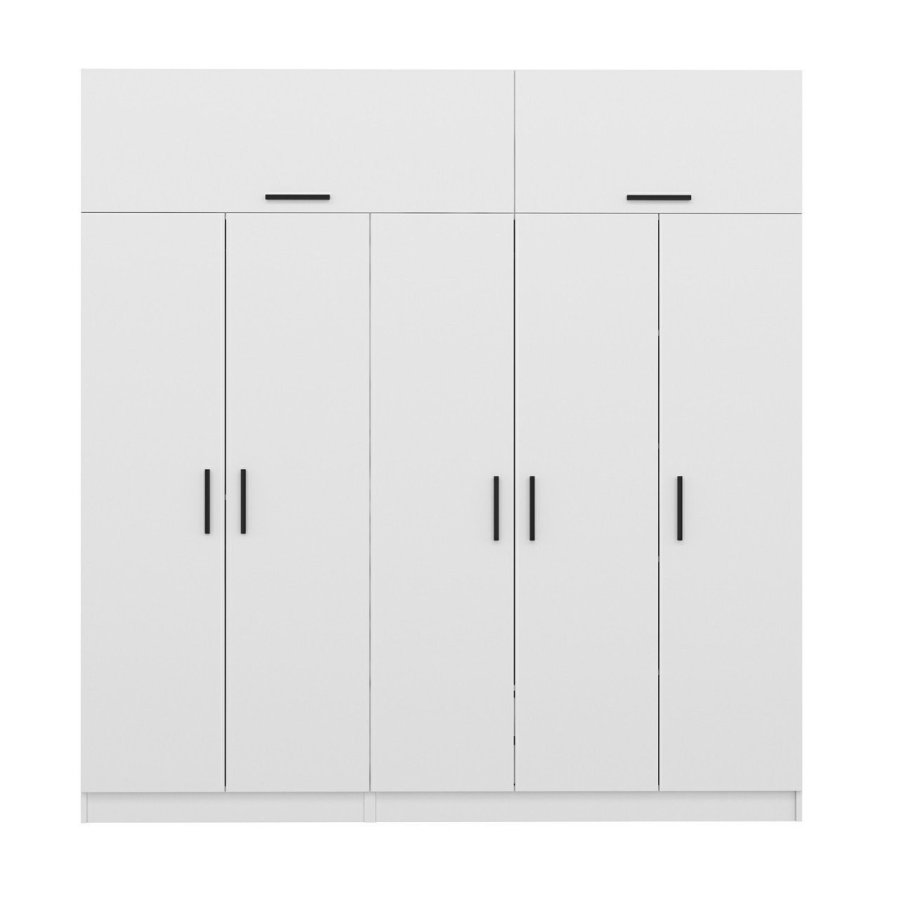 FUNZI LIVING 3085 garderobeskab, 7 lger, 3 bjlestnger, 2 skuffer, hylder - hvid melamin