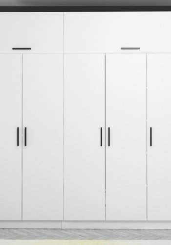 FUNZI LIVING 3930 garderobeskab, 7 lger, 3 bjlestnger, 2 skuffer, hylder - hvid melamin