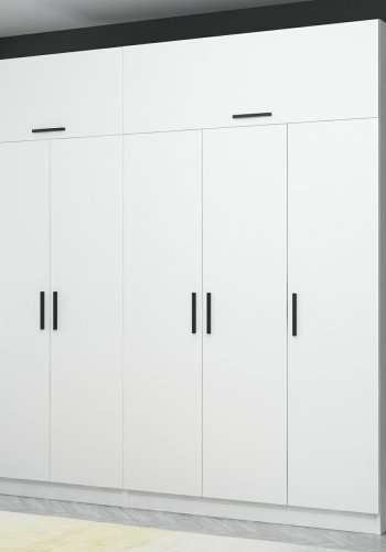 FUNZI LIVING 3930 garderobeskab, 7 lger, 3 bjlestnger, 2 skuffer, hylder - hvid melamin