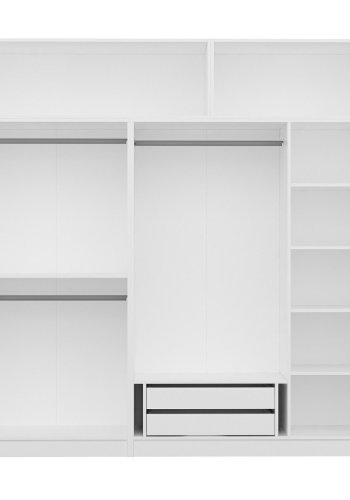 FUNZI LIVING 3930 garderobeskab, 7 lger, 3 bjlestnger, 2 skuffer, hylder - hvid melamin