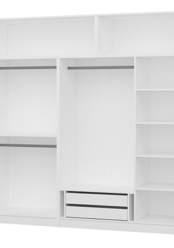 FUNZI LIVING 3930 garderobeskab, 7 lger, 3 bjlestnger, 2 skuffer, hylder - hvid melamin