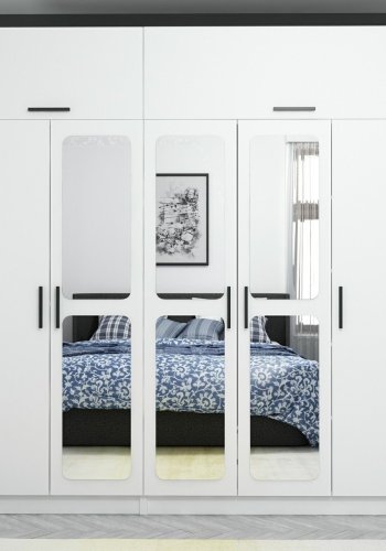 FUNZI LIVING 3941 garderobeskab, spejl, 7 lger, 3 bjlestnger, 2 skuffer, hylder - hvid melamin