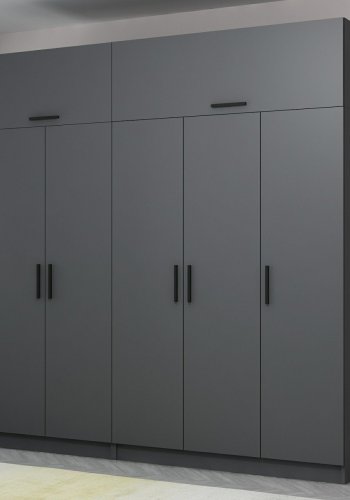 FUNZI LIVING 5265 garderobeskab, 7 lger, 3 bjlestnger, 2 skuffer, hylder - antracitgr melamin