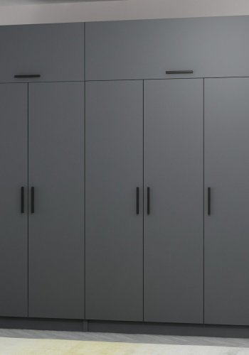 FUNZI LIVING 5265 garderobeskab, 7 lger, 3 bjlestnger, 2 skuffer, hylder - antracitgr melamin