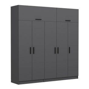 FUNZI LIVING 5265 garderobeskab, 7 lger, 3 bjlestnger, 2 skuffer, hylder - antracitgr melamin