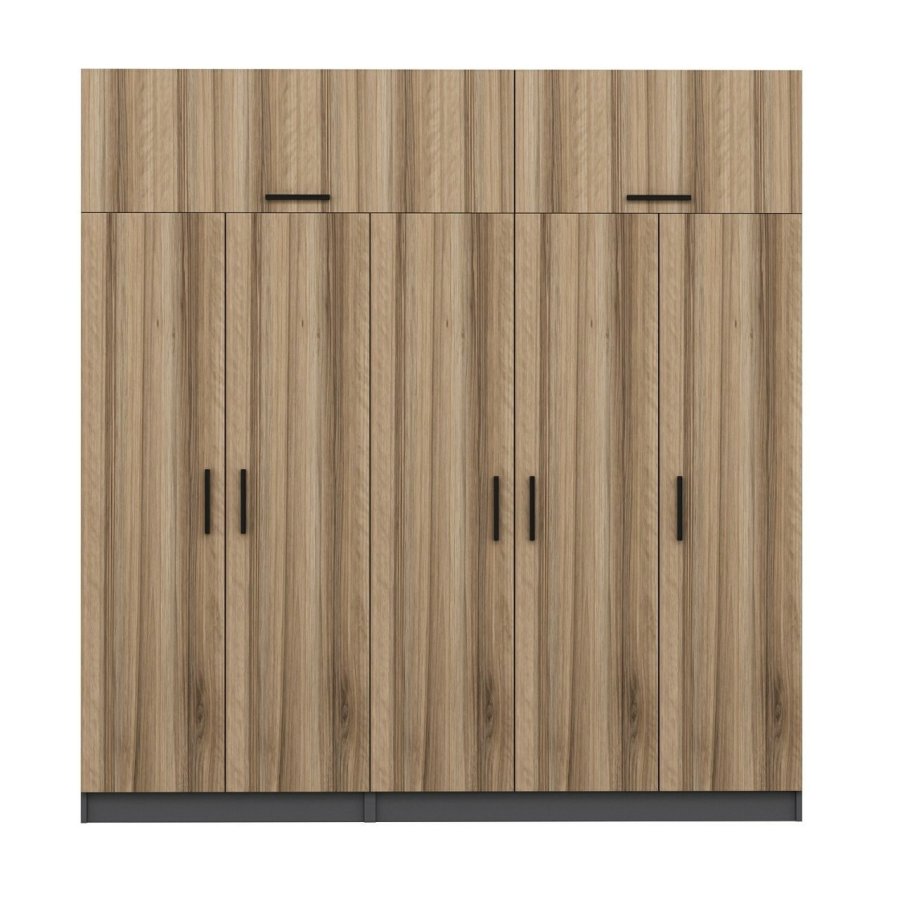 FUNZI LIVING 5201 garderobeskab, 7 lger, 3 bjlestnger, 2 skuffer, hylder - antracit/natur melamin