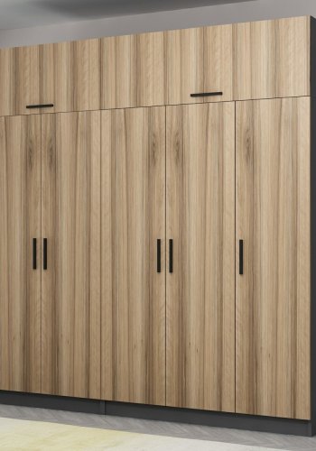 FUNZI LIVING 5292 garderobeskab, 7 lger, 3 bjlestnger, 2 skuffer, hylder - antracit/natur melamin