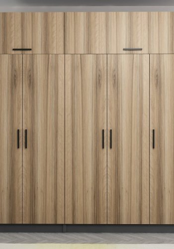 FUNZI LIVING 5292 garderobeskab, 7 lger, 3 bjlestnger, 2 skuffer, hylder - antracit/natur melamin