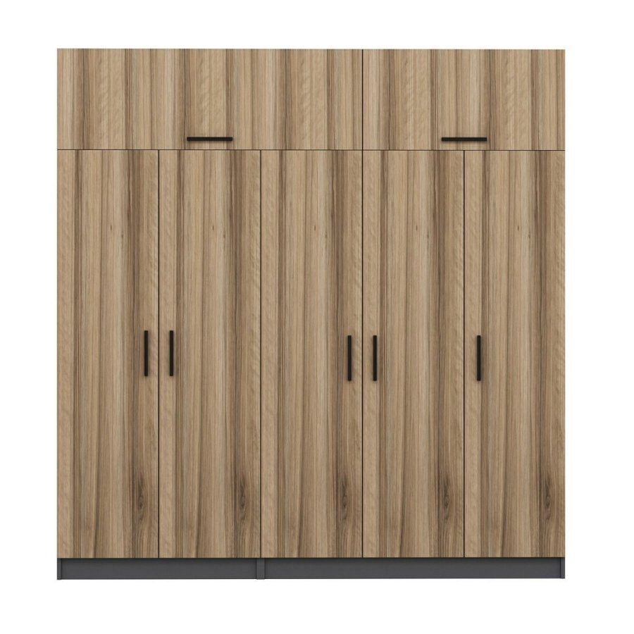 FUNZI LIVING 5292 garderobeskab, 7 lger, 3 bjlestnger, 2 skuffer, hylder - antracit/natur melamin