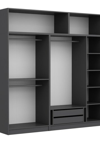 FUNZI LIVING 5292 garderobeskab, 7 lger, 3 bjlestnger, 2 skuffer, hylder - antracit/natur melamin