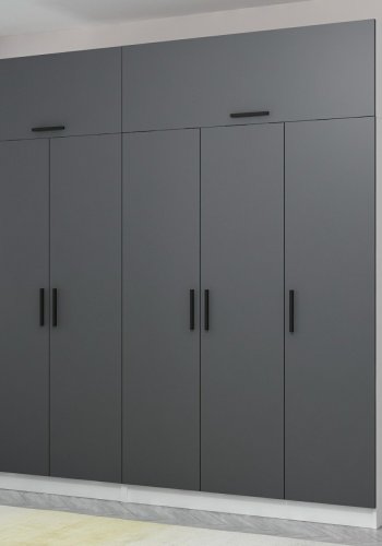 FUNZI LIVING 5147 garderobeskab, 7 lger, 3 bjlestnger, 2 skuffer, hylder - antracit/hvid melamin