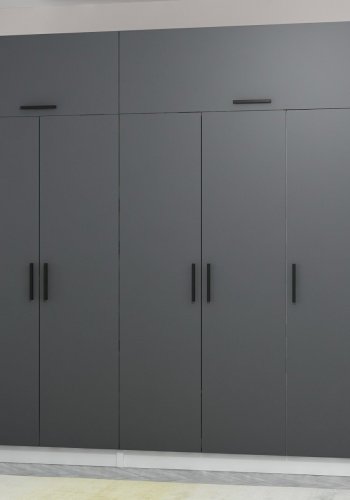 FUNZI LIVING 5238 garderobeskab, 7 lger, 3 bjlestnger, 2 skuffer, hylder - antracit/hvid melamin