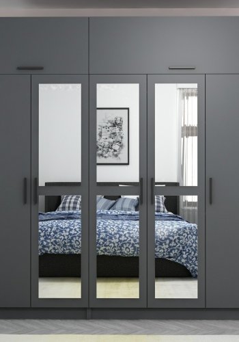 FUNZI LIVING 5276 garderobeskab, spejl, 7 lger, 3 bjlestnger, 2 skuffer - antracitgr melamin