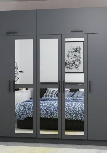 FUNZI LIVING 5276 garderobeskab, spejl, 7 lger, 3 bjlestnger, 2 skuffer - antracitgr melamin