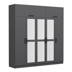 FUNZI LIVING 5276 garderobeskab, spejl, 7 lger, 3 bjlestnger, 2 skuffer - antracitgr melamin