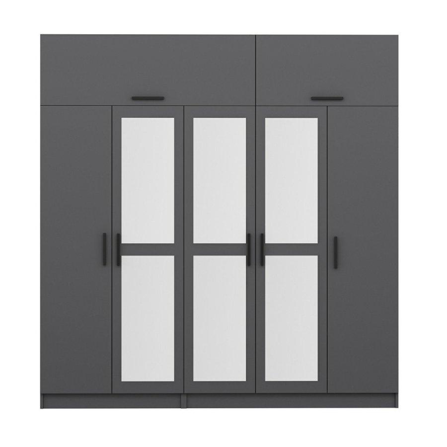 FUNZI LIVING 5276 garderobeskab, spejl, 7 lger, 3 bjlestnger, 2 skuffer - antracitgr melamin