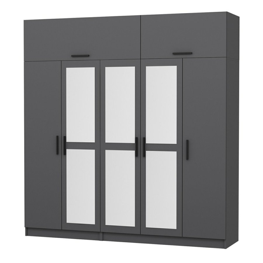 FUNZI LIVING 5276 garderobeskab, spejl, 7 lger, 3 bjlestnger, 2 skuffer - antracitgr melamin