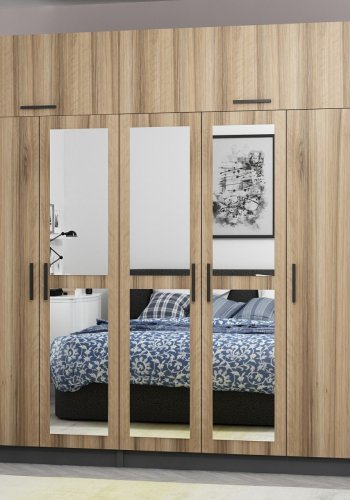 FUNZI LIVING 5212 garderobeskab, spejl, 7 lger, 3 bjlestnger, 2 skuffer - natur/antracit melamin