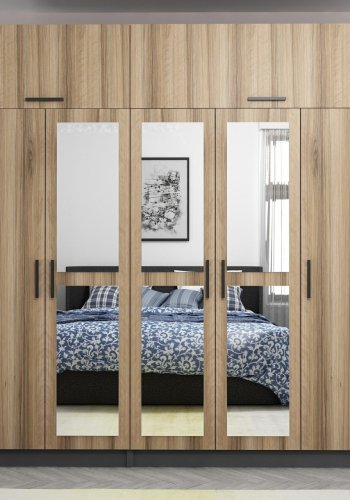 FUNZI LIVING 5303 garderobeskab, spejl, 7 lger, 3 bjlestnger, 2 skuffer - natur/antracit melamin