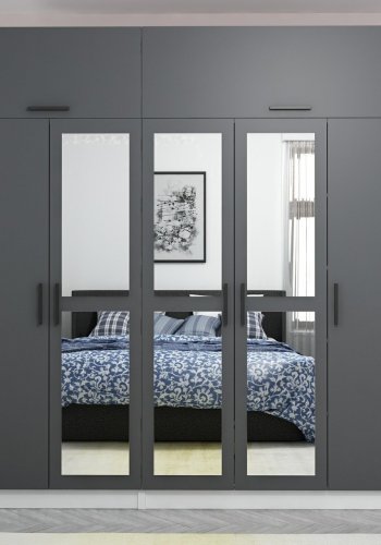 FUNZI LIVING 5158 garderobeskab, spejl, 7 lger, 3 bjlestnger, 2 skuffer - antracit/hvid melamin