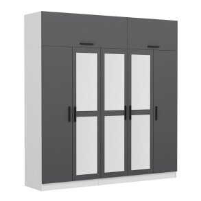 FUNZI LIVING 5158 garderobeskab, spejl, 7 lger, 3 bjlestnger, 2 skuffer - antracit/hvid melamin