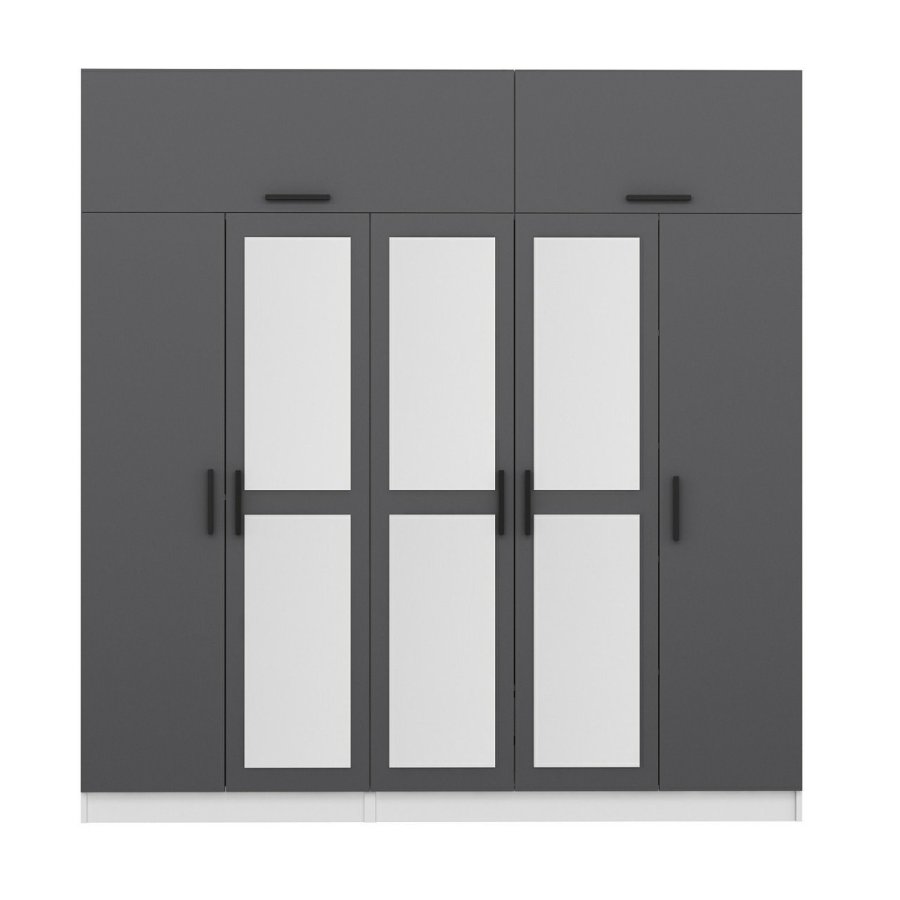 FUNZI LIVING 5158 garderobeskab, spejl, 7 lger, 3 bjlestnger, 2 skuffer - antracit/hvid melamin