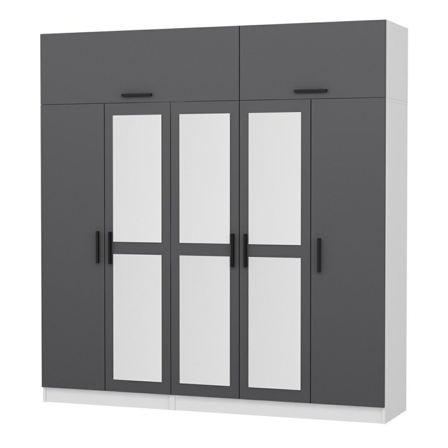 FUNZI LIVING 5158 garderobeskab, spejl, 7 lger, 3 bjlestnger, 2 skuffer - antracit/hvid melamin