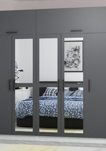 FUNZI LIVING 5249 garderobeskab, spejl, 7 lger, 3 bjlestnger, 2 skuffer - antracit/hvid melamin