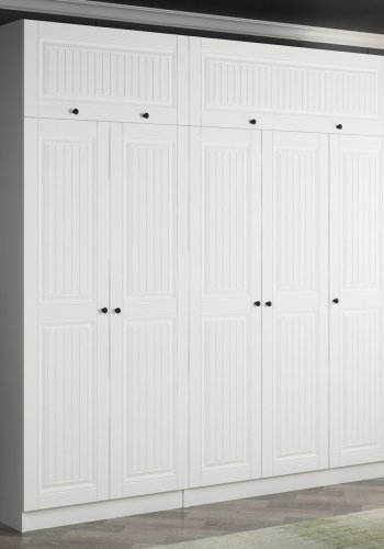 FUNZI LIVING 5137 garderobeskab, 7 lger, 3 bjlestnger, 2 skuffer, hylder - hvid melamin