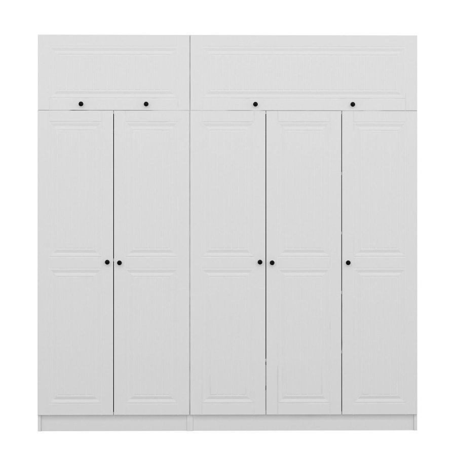 FUNZI LIVING 5137 garderobeskab, 7 lger, 3 bjlestnger, 2 skuffer, hylder - hvid melamin