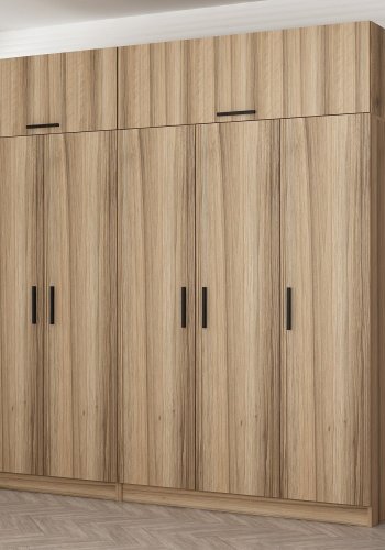 FUNZI LIVING 7519 garderobeskab, 7 lger, 3 bjlestnger, 2 skuffer, hylder - natur melamin